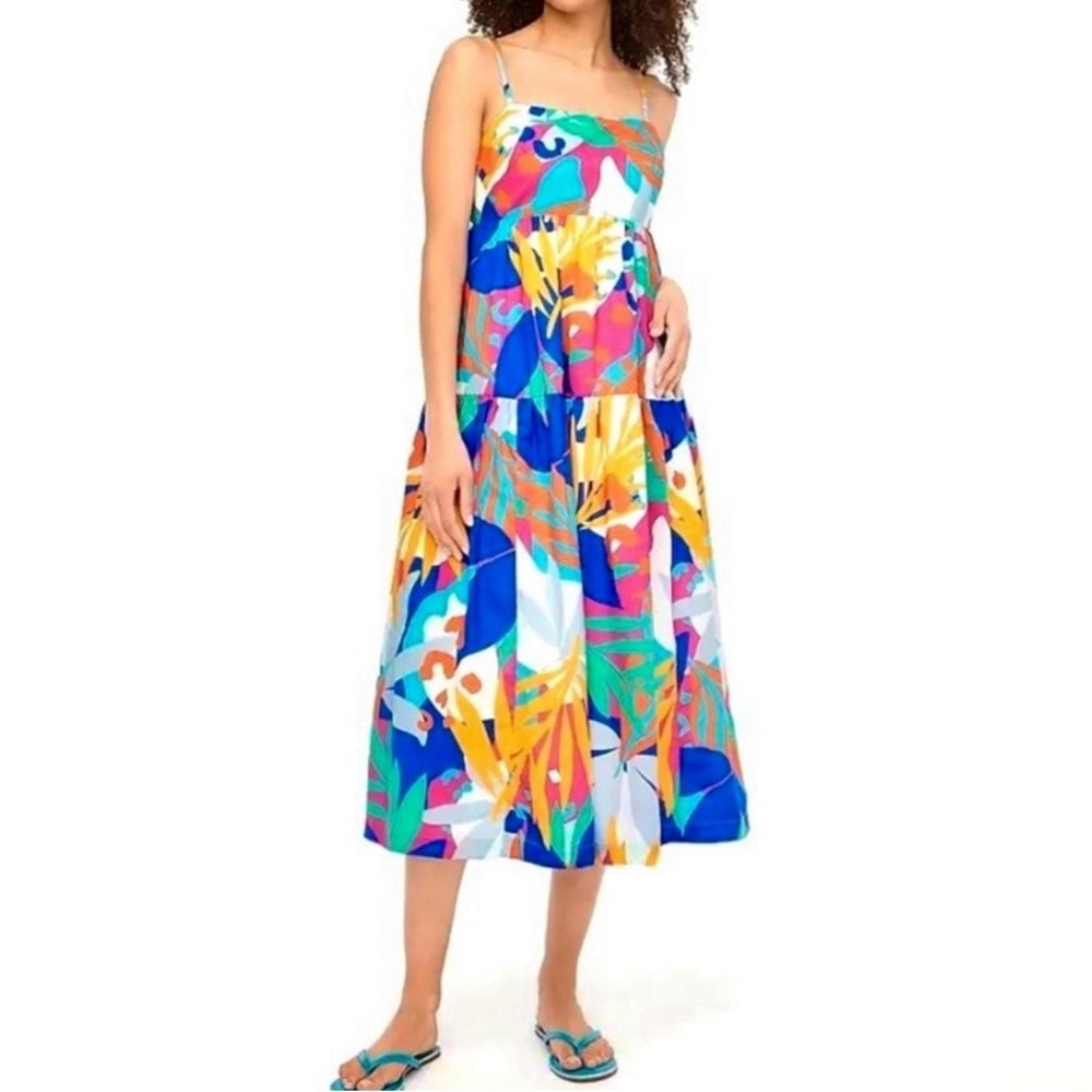J. Crew Blue and Pink Babydoll Midi Tropical Sundress Size 2 Beachy